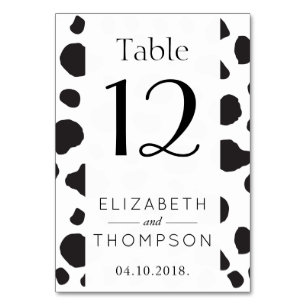 Numéro De Table Impression De Vache, Spots De Vache, Noir Et Blanc
