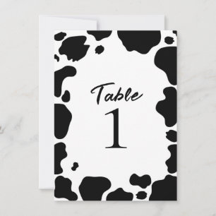 Numéro de table imprimé taches de vache noire et b