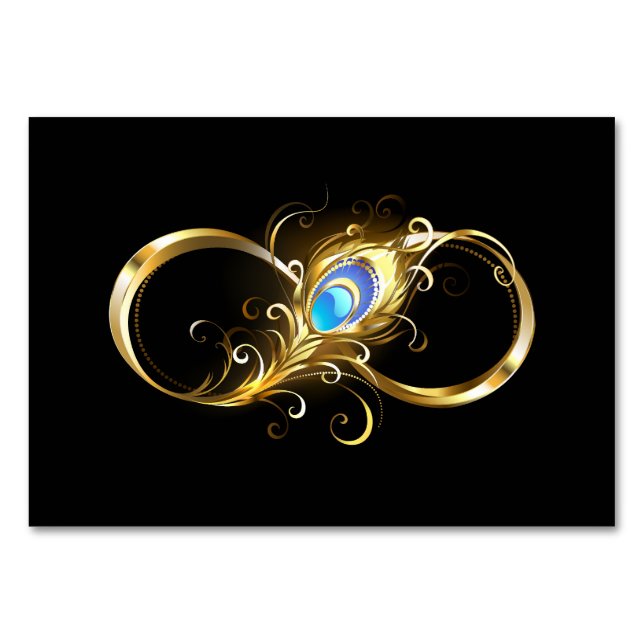 Numéro De Table Infinité avec plume de paon doré (Devant)