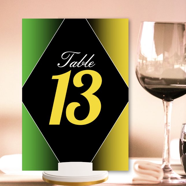 Numéro De Table Jamaica Colours Green Gold Caribbean Restaurant (green black and yellow gold Jamaica Jamaican colors table number card)