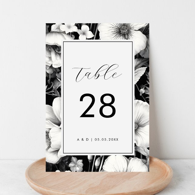 Numéro De Table Jardin botanique noir floral foncé Mariage élégant (Créateur téléchargé)