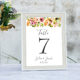 Numéro De Table Jardin d'été Aquarelle Florale Mariage Numéro de t