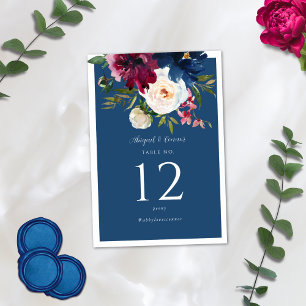 Numéro De Table Jardin enchanté Dusty Blue Bourgogne Navy