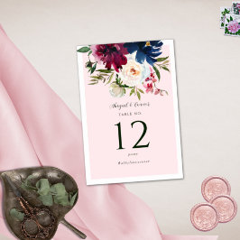 Numéro De Table Jardin enchanté Rose Blush Burgundy Navy