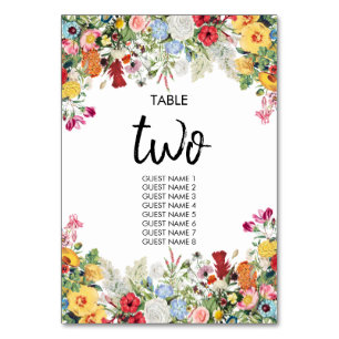 Numéro De Table Jardin Floral Fleurs colorées Mariage