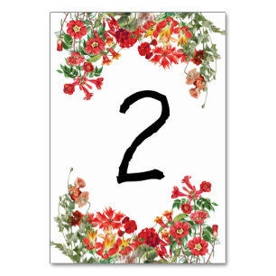 Numéro De Table Jardin Floral Rouge Mariage de fleurs botaniques