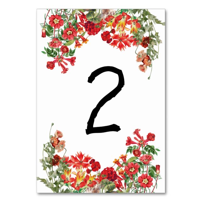 Numéro De Table Jardin Floral Rouge Mariage de fleurs botaniques (Par défaut)