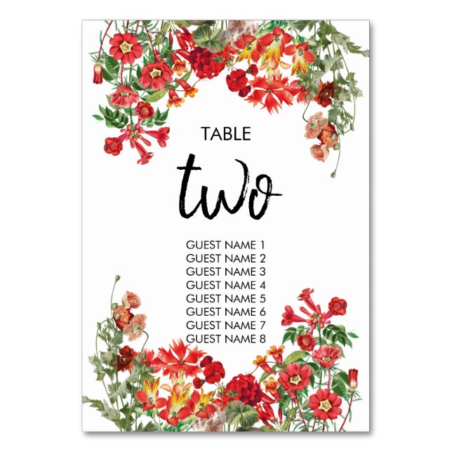 Numéro De Table Jardin Floral Rouge Mariage de fleurs botaniques (Par défaut)
