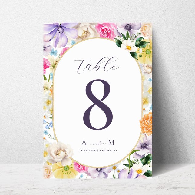Numéro De Table Jardin lumineux Floral Chic Monogramme Élégant Mar (Créateur téléchargé)