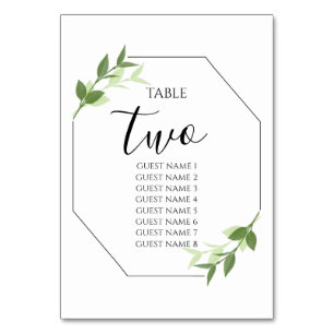 Numéro De Table Jardin verdoyant Feuilles Cadre Mariage Nom des in