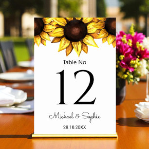 Numéro de table jaune Mariage blanc Tournesol