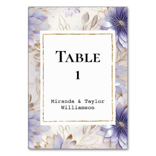 Numéro De Table Joli Mariage Floral Pearl d'or violet