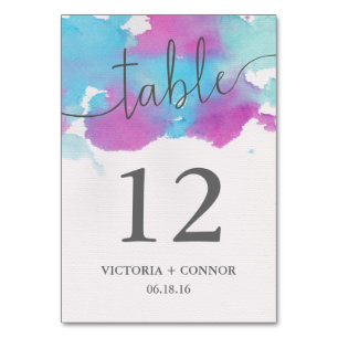 Numéro De Table Jolie aquarelle bleu violet Mariage