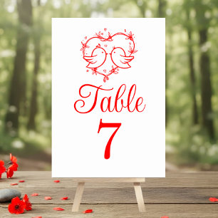 Numéro De Table Jolis Inséparables Bohème Jardin Mariage Cœur Roug