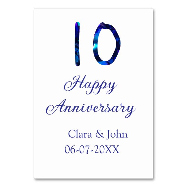 Numéro De Table Joyeux 10ème anniversaire paillettes bleues ajoute (Par défaut)
