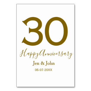 Numéro De Table Joyeux 30e anniversaire nom date lettres dorées gr