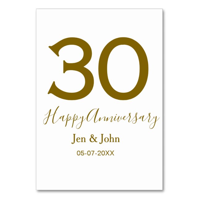 Numéro De Table Joyeux 30e anniversaire nom date lettres dorées gr (Par défaut)