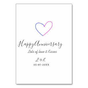 Numéro De Table Joyeux anniversaire rose bleu cœur nom date simple