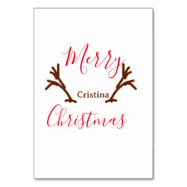 Numéro De Table Joyeux Noël rouge brun corne de rennes vacances te