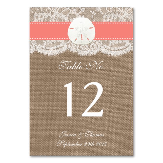 Numéro De Table La collection de mariage Coral Sand Dollar Beach (Par défaut)