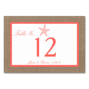 Numéro De Table La collection de mariages de Coral Starfish Burlap