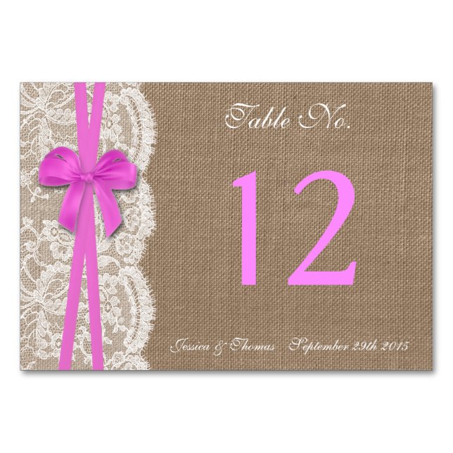 Numéro De Table La collection de Mariages Rustic Pink Bow (Devant)