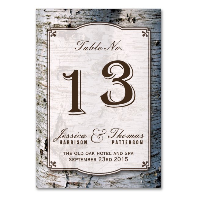 Numéro De Table La collection Rustique de Mariages de bouleaux arg (Par défaut)