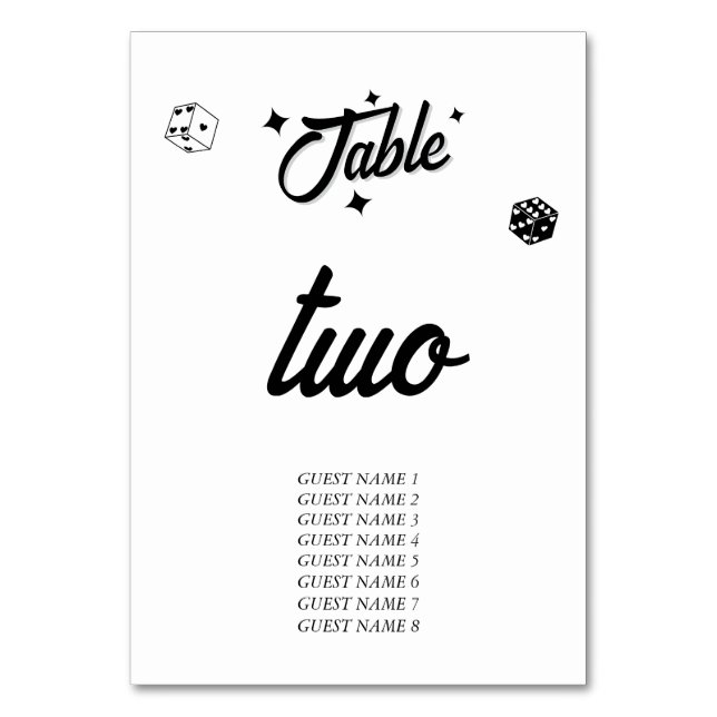 Numéro De Table Las Vegas Casino Destination Mariage Noir Blanc (Dos)
