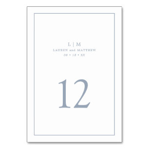 Numéro De Table Lauren Dusty Blue Monogram Mariage élégant