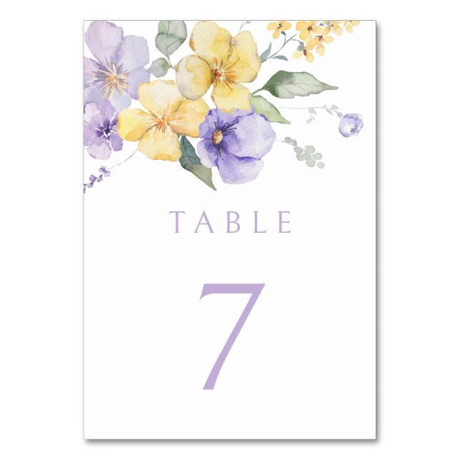 Numéro De Table Lavande violet et soleil Jaune Mariage floral (Par défaut)