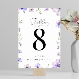 Numéro De Table Lavande Violet Floral Script Monogramme Mariage