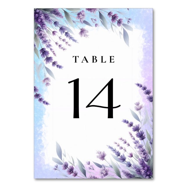 Numéro De Table Lavandes Et Bleu Élégant Aquarelle Florale  (Par défaut)