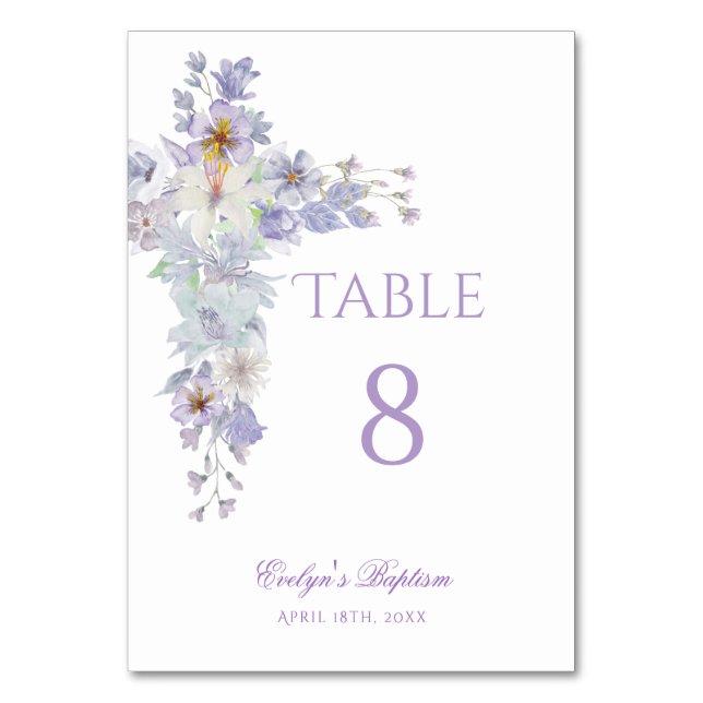Numéro De Table Lavender Floral Cross Baptism Table Number (Par défaut)