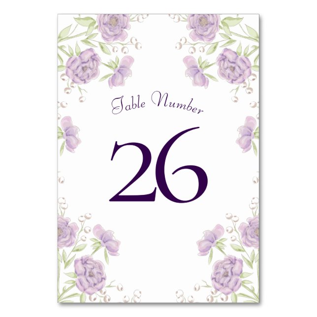 Numéro De Table Lavender Purple Rose Wedding (Dos)