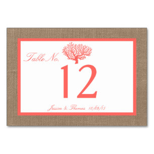 Numéro De Table Le Corail Sur Burlap Boho Beach Wedding Collection