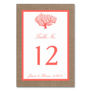 Numéro De Table Le Corail Sur Burlap Boho Beach Wedding Collection