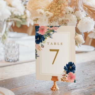 Numéro De Table L'élégance sauvage   Navy Blush & Gold Mariage Tab