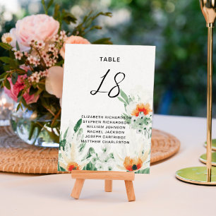 Numéro De Table Les noms de clients fleur sauvage verts et oranges