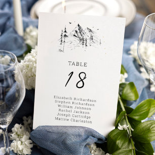 Numéro De Table Les noms des invités tirés à la main dans la forêt
