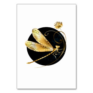 Numéro De Table libellule d'or en cercle noir
