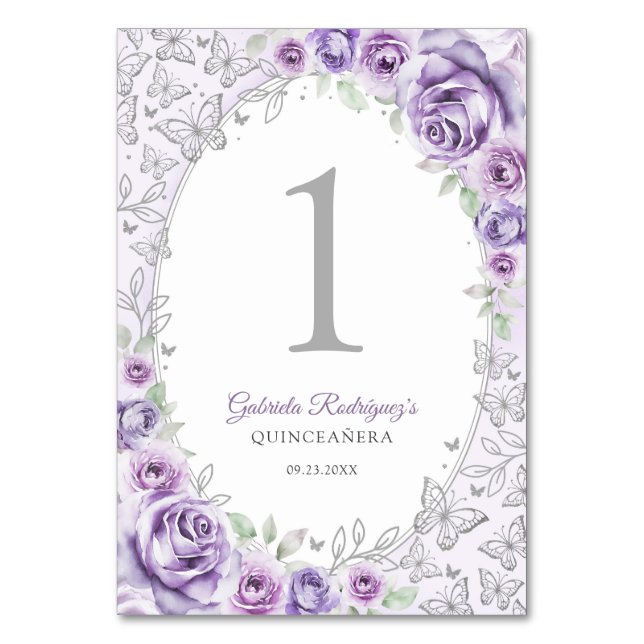 Numéro De Table Lilac Purple Silver Floral Quinceanera (Par défaut)