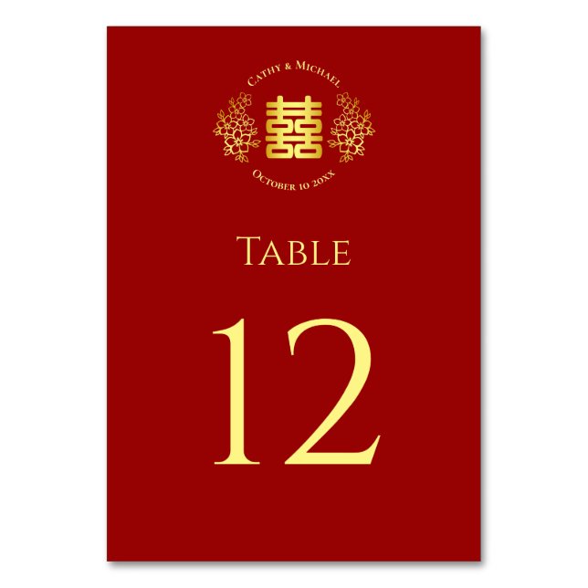 Numéro De Table logo floral rouge mariage chinois double bonheur (Par défaut)