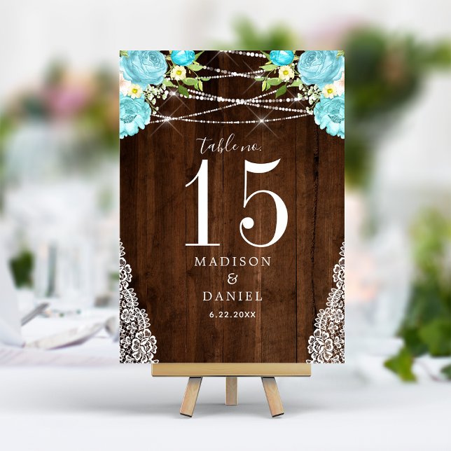 Numéro De Table Lumières de Chaîne en Bois Rustique Aqua Menthe po (Créateur téléchargé)