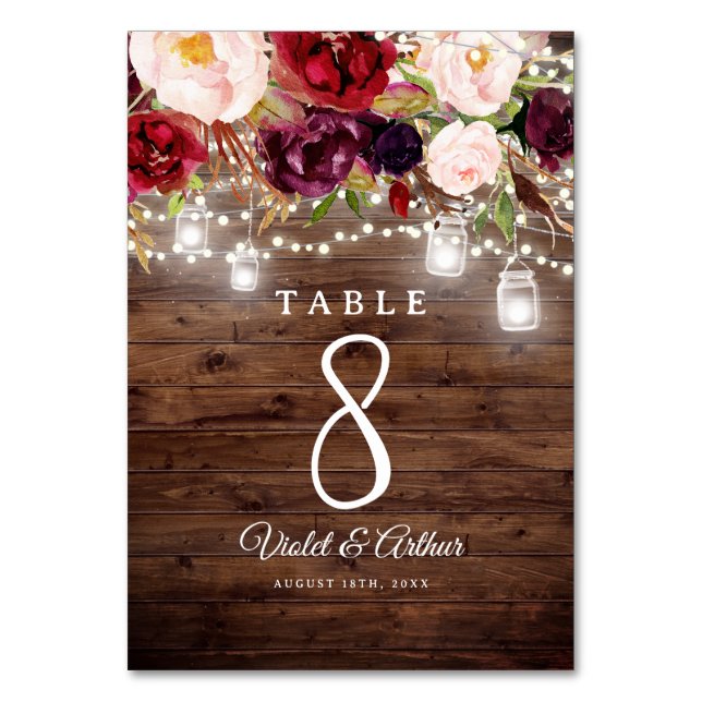 Numéro De Table Lumières de Chaîne Florales Bourguignonnes Rustiqu (Dos)