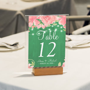 Numéro De Table Lumières rustiques brillant rose pivoines mariage