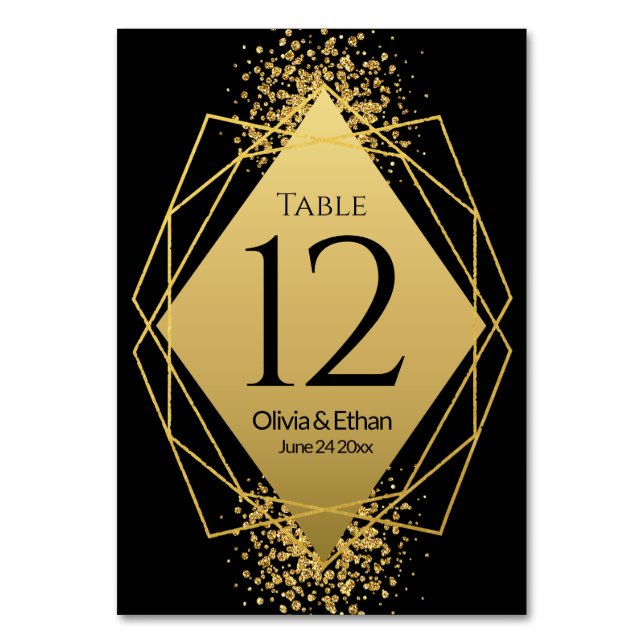 Numéro De Table Luxueux Gold Geométrique sur Noir (Par défaut)