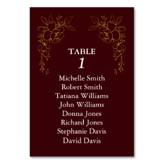 Numéro De Table Luxury Gold Flowers Royal Deep Burgundy Wedding