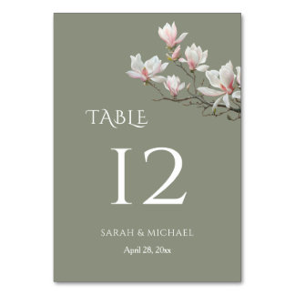 Numéro De Table Magnolia Sage Green Floral Wedding  