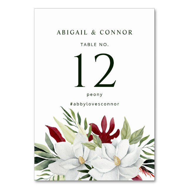 Numéro De Table Magnolia Tropical Blanc Vert Rouge (Par défaut)