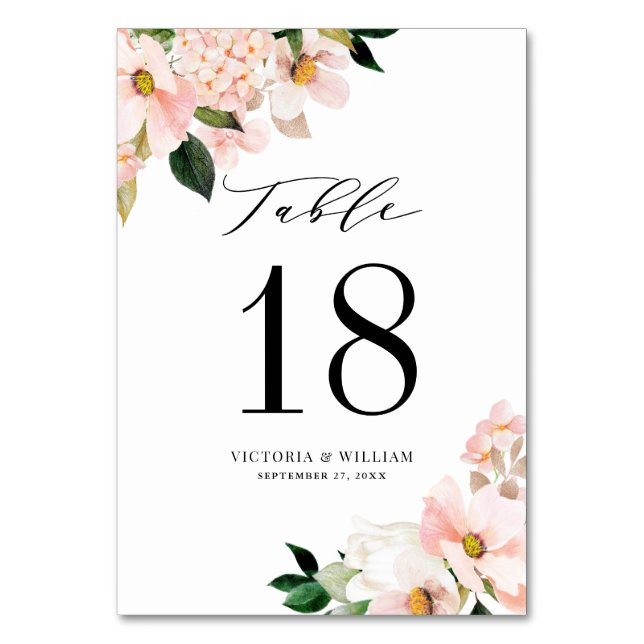Numéro De Table Magnolias et Hydrangeas Rose Gold Rose Clair (Dos)